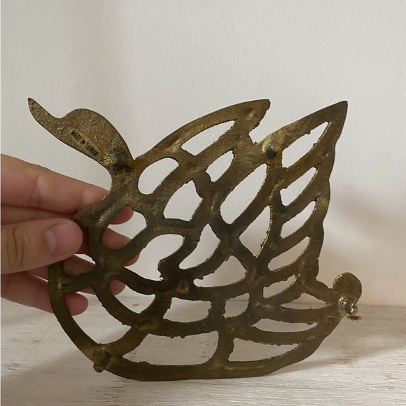 Brass swan Trivet Mann Korea Chinoiserie vintage - Picture 5 of 6